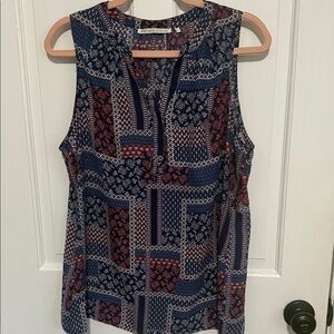 Stylish Sleeveless Patchwork Blouse - Blue and Red